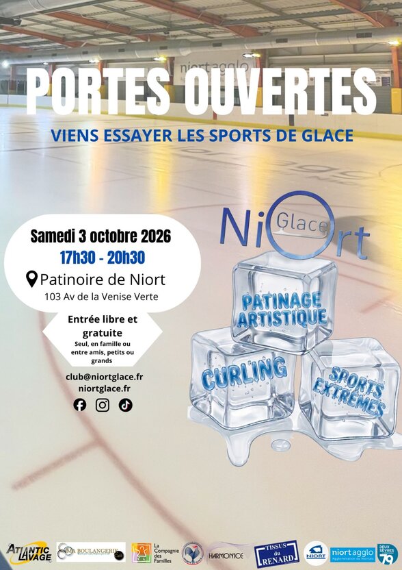 Affiche des Portes Ouvertes NiortGlace – Patininage artistique, curling et sports extrêmes